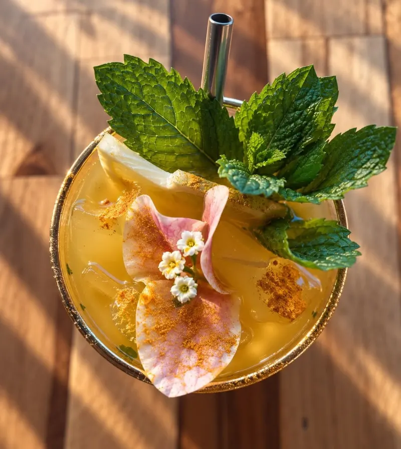 Un cocktail à la menthe et aux fleurs